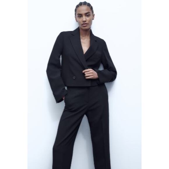 Zara Black Cropped Double Breasted Blazer Jacket Size Small - Picture 9 of 10